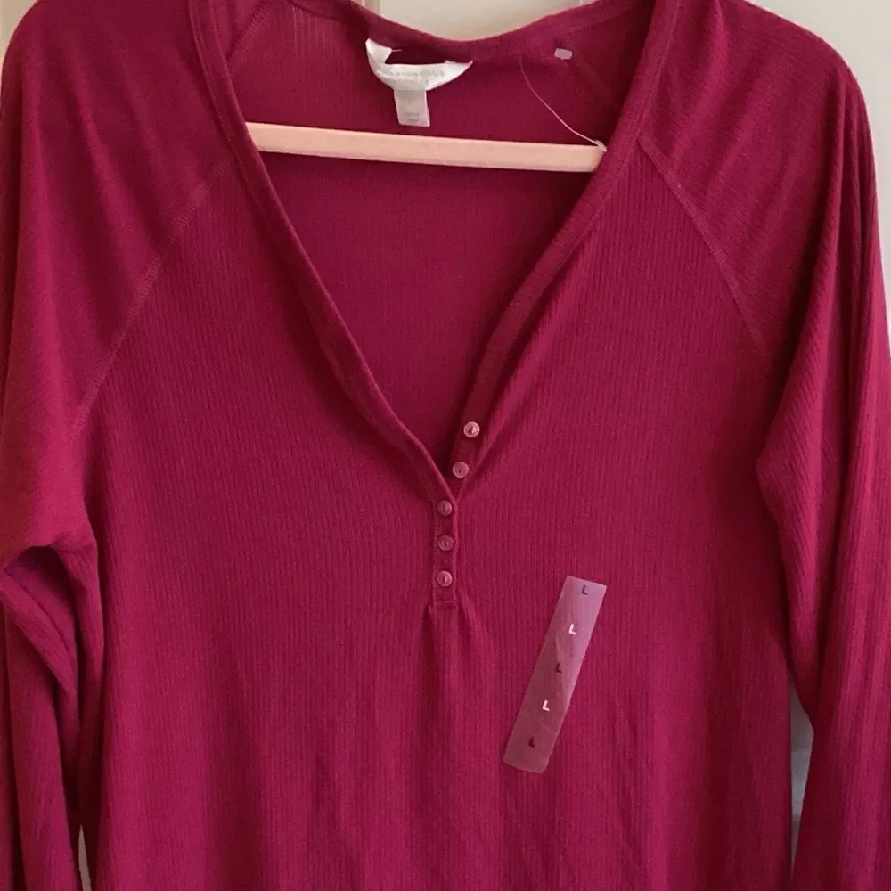 NWT. Charter Club Brand Women’s Cranberry Colored Jersey Knit PJ Top Size Large